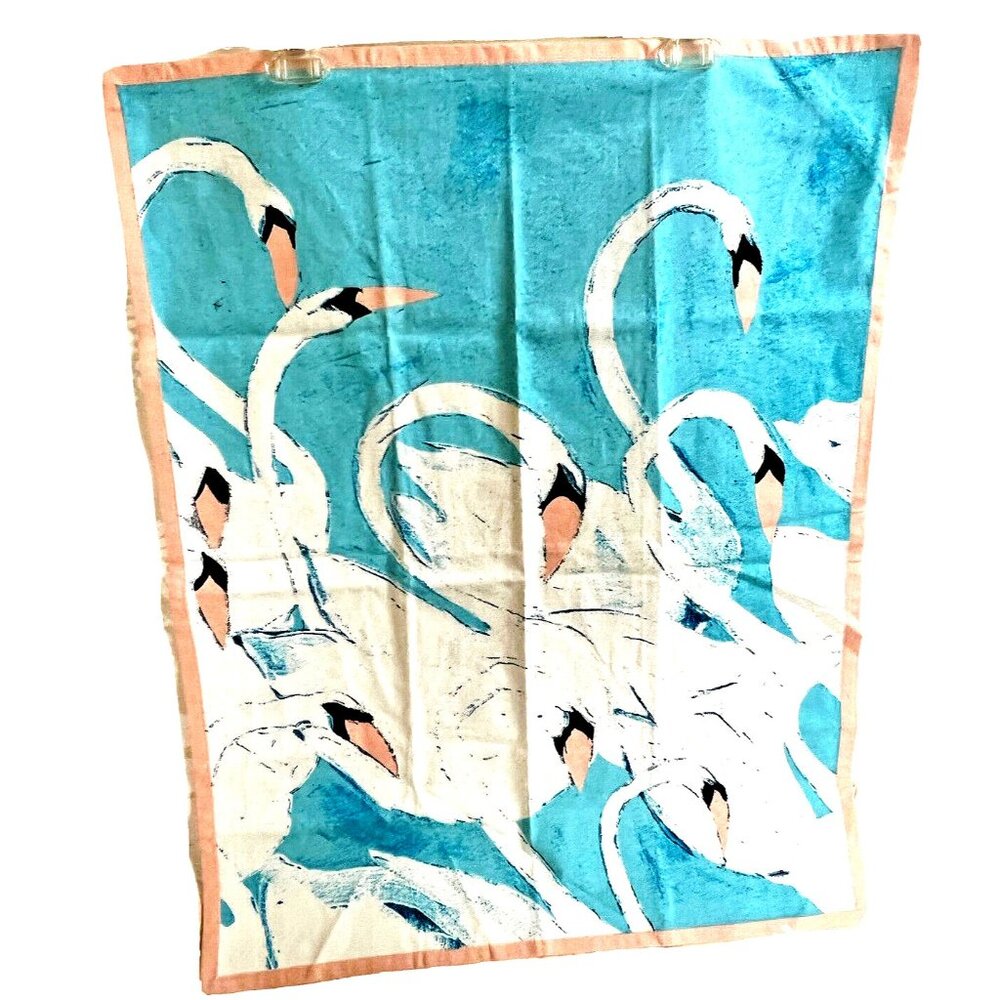 Swan Pattern Tea Towel 100%  Cotton By Paper Destiny  Aqua Blue Pink 22" x 28"